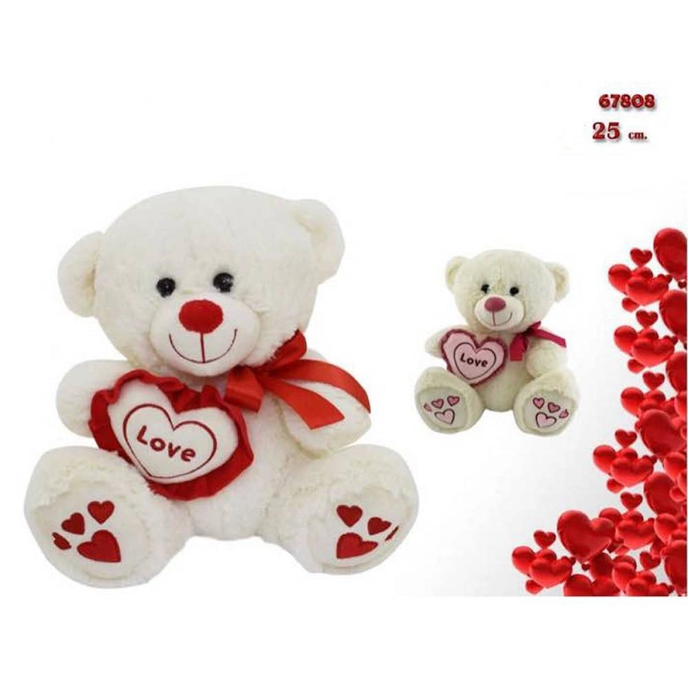 Trade Shop - Orso Con Cuore Love E Fiocco 25 Cm Peluche Pupazzo San Valentino 2 Colori 67808 -