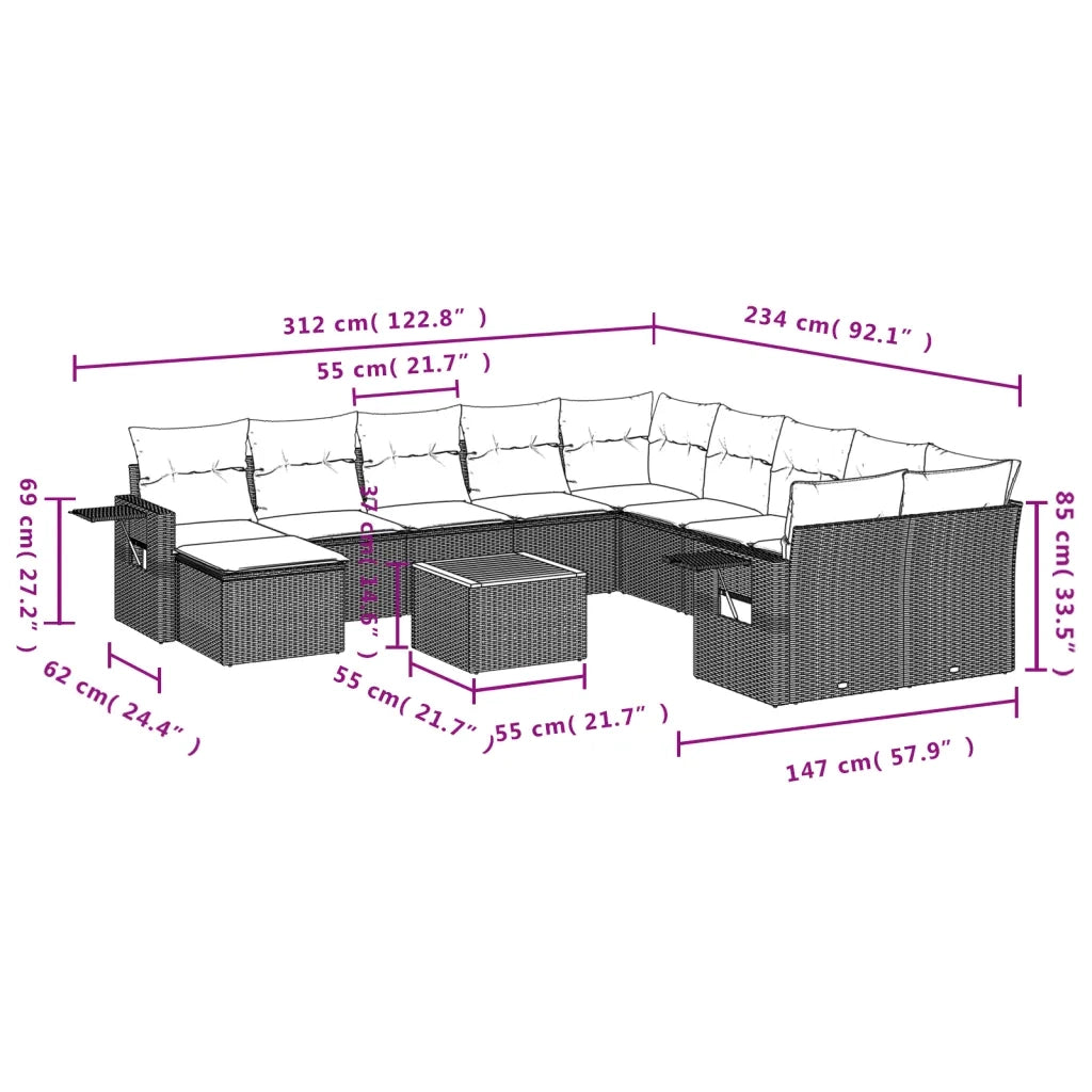 Set Divani da Giardino 12 pz con Cuscini Grigio in Polyrattan 3257194