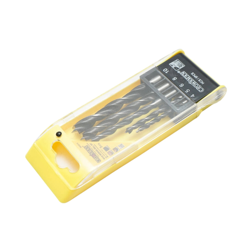 Set di punte elicoidali HCS Crownman da 5 pezzi da 4-10 mm con gambo cilindrico per legno