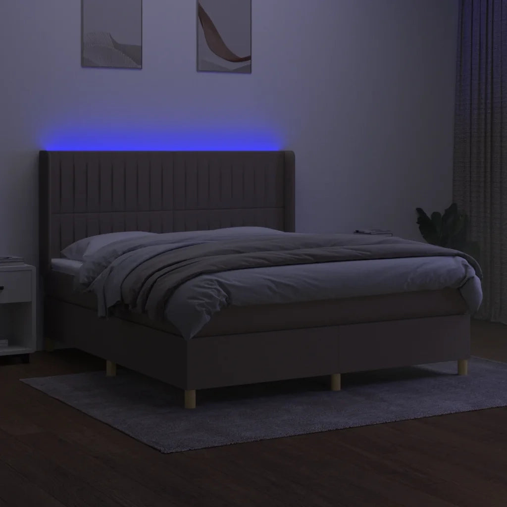 Letto a Molle con Materasso e LED Tortora 180x200 cm in Tessuto 3139057