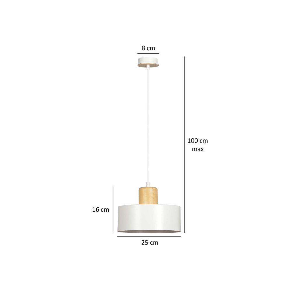 Sospensione Nordica 1 Luce Surya In Acciaio Bianco E Legno