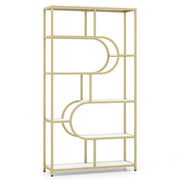 Libreria a 8 ripiani 95 x 30 x 175 cm dal design moderno a U per soggiorno e ufficio in metallo bianco e oro 20_0017048