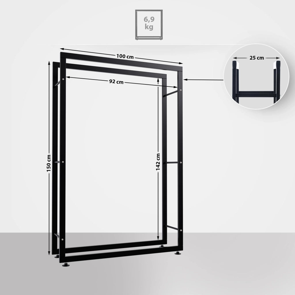 Esclusivo portalegna KERI V2 in metallo nero,25x100x150 cm