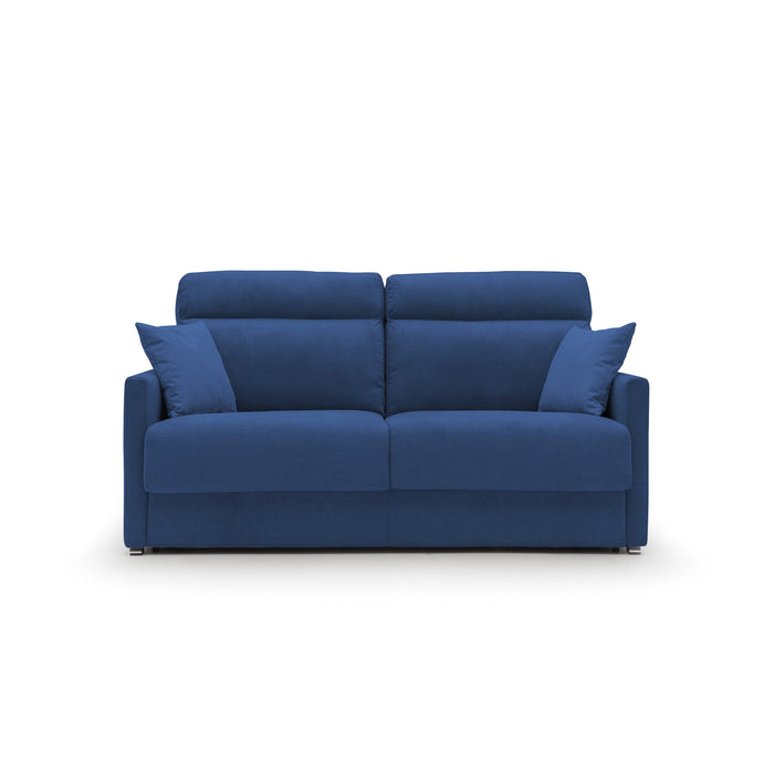 Margot Divano letto matrimoniale con schienale morbido alto in tessuto T02 196 cm (mat. 160x197) blu
