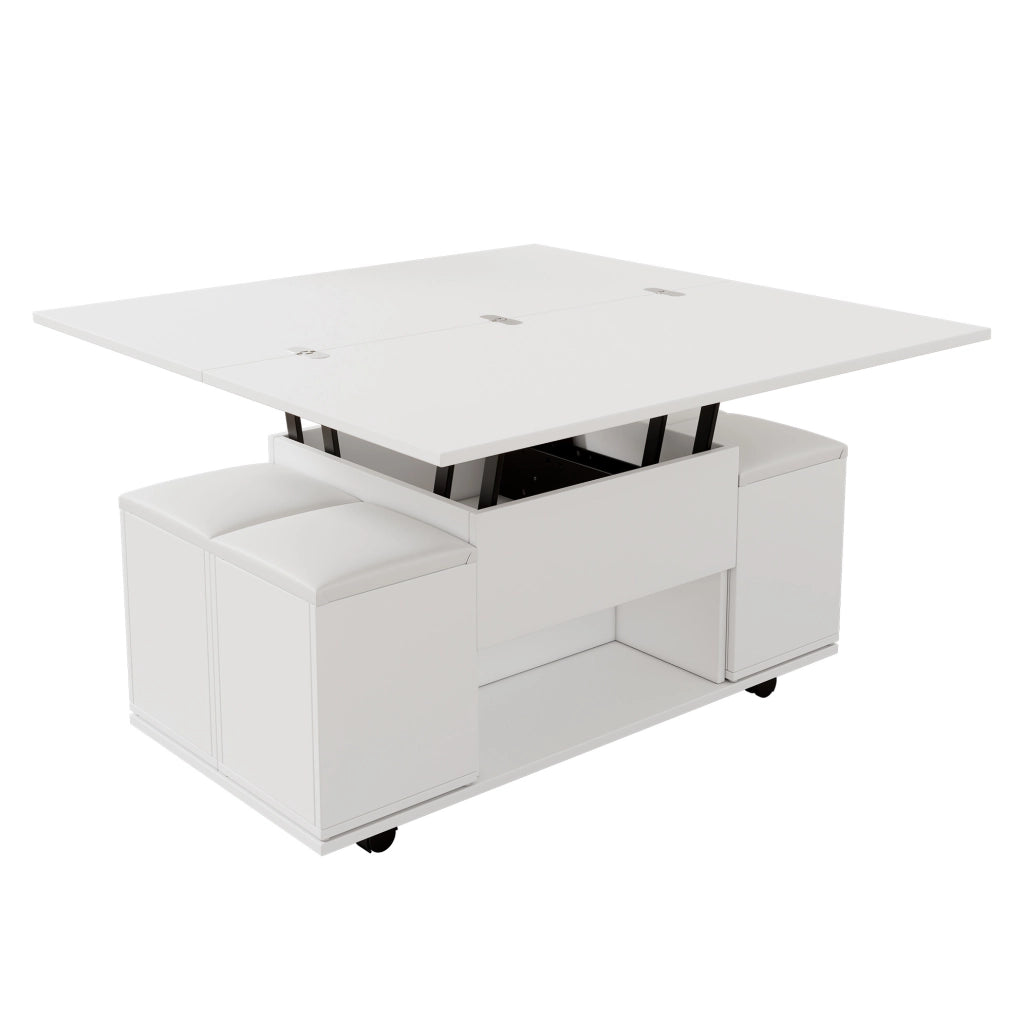 Tavolino da salotto sollevabile multifunzione 100 x 100 x 63;5 cm; bianco; in truciolare