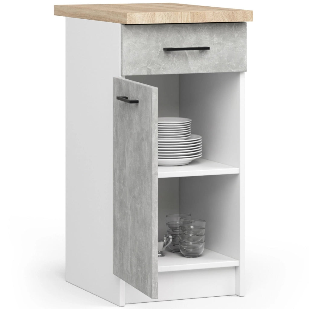 Mobile cucina modulare con piano di lavoro AKORD OLIWIA Bianco 40 cm 1 anta 1 cassetto inserto frontale Cemento 40x46x85 cm