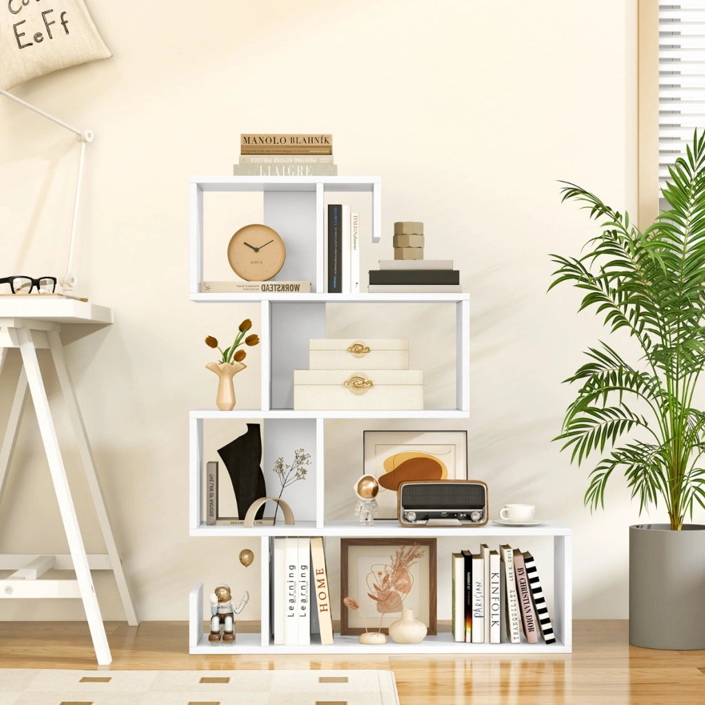 Scaffale a 5 livelli con cubi aperti-Libreria geometrica a mensole con kit antiribaltamento per soggiorno Bianco