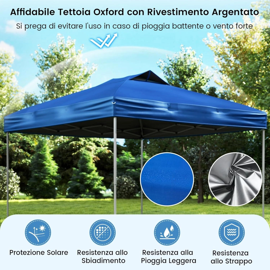 Gazebo Pop-up da 295 x 295 cm, Gazebo da Giardino Impermeabile con Blocco Centrale, Borsa da Trasporto Portatile, Corde Antivento, Picchetti, Tenda Regolabile in Altezza per Feste (Blu Chiaro)