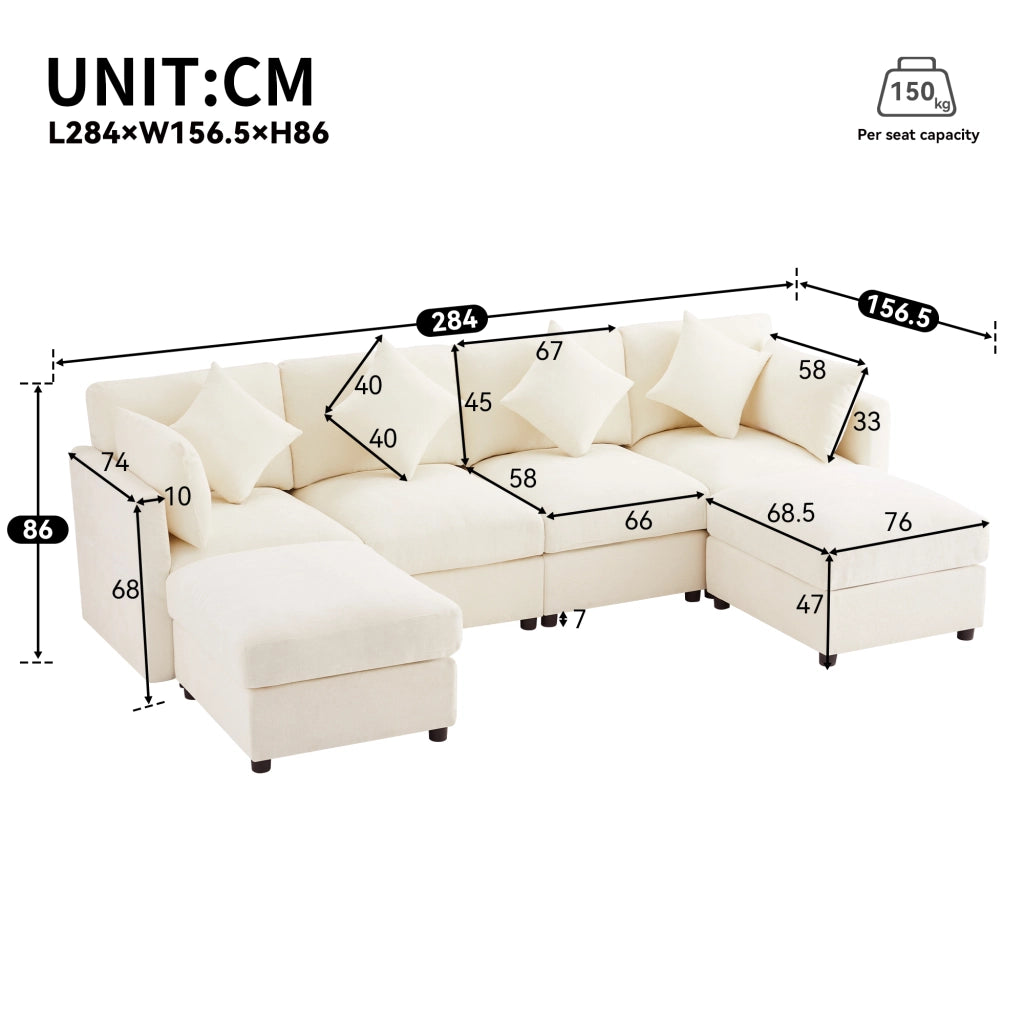 Divano modulare a L - Zephmum- Chenille beige con 4 cuscini decorativi e 2 poggiatesta