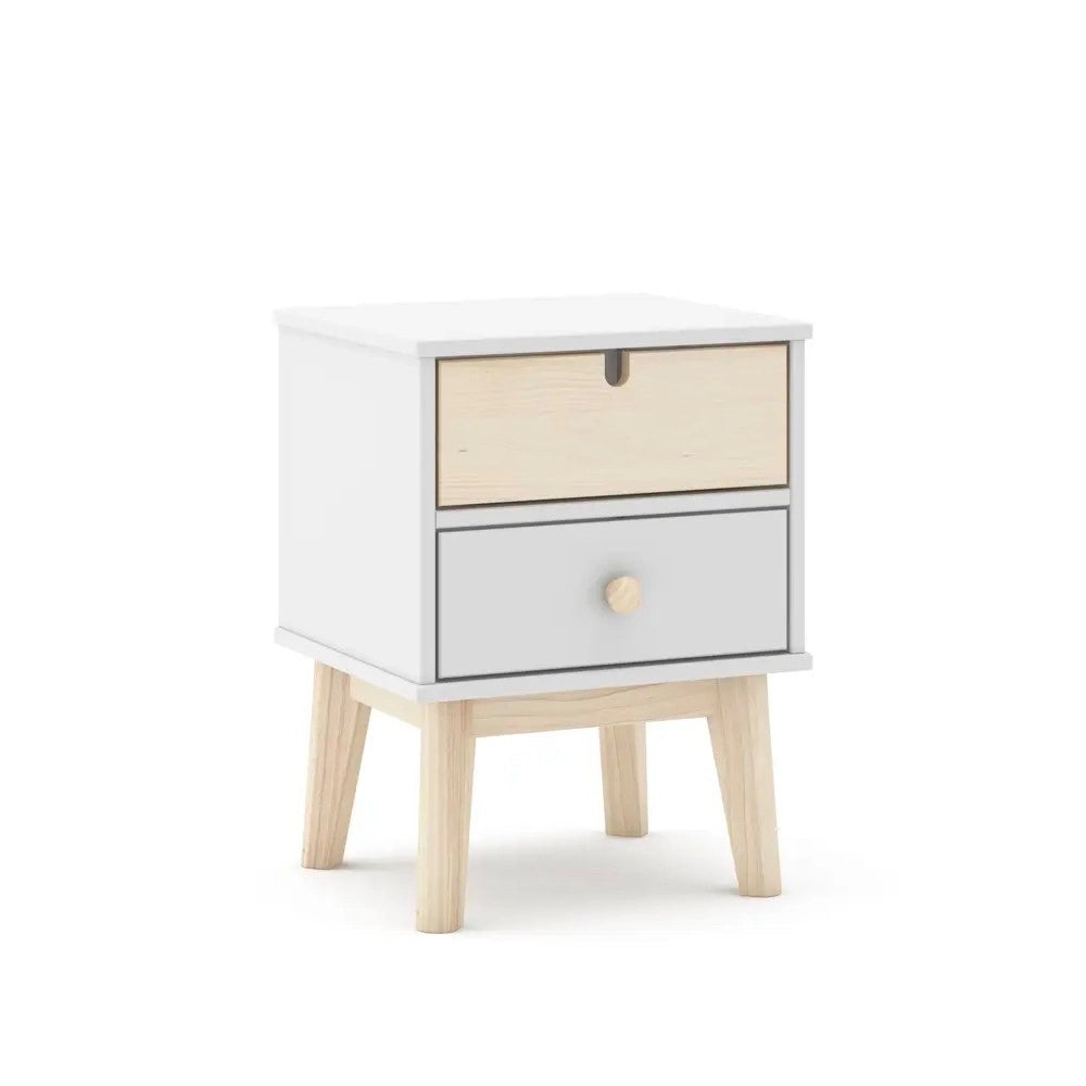 Comodino Estefania in legno con 2 cassetti bianco e pino – stile nordico essenziale