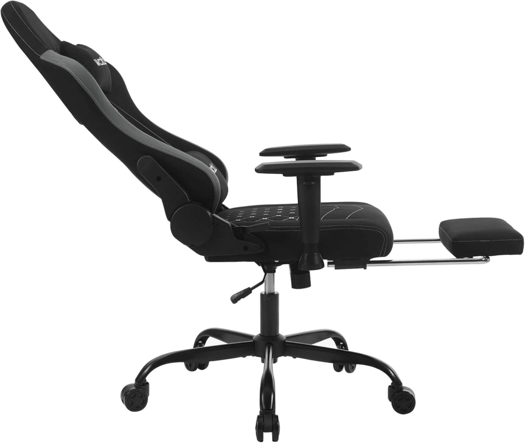 Sedia Gaming con Massaggiatore, Poltrona Ufficio Ergonomica, Sedia da Scrivania reclinabile, Poggiatesta,Supporto Lombare, 150 kg, Tessuto tecnologico, Nero+Grigio