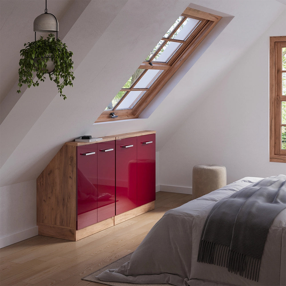 Set di mobili sottotetto Rion Rosso lucido/Rovere dorato Set di 2 Vicco