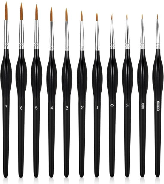 Set di pennelli dettagli 11 pezzi - Pennelli fini - Pennelli miniatura - Pennelli professionali - Per acrilico/aquarello - Manico ergonomico