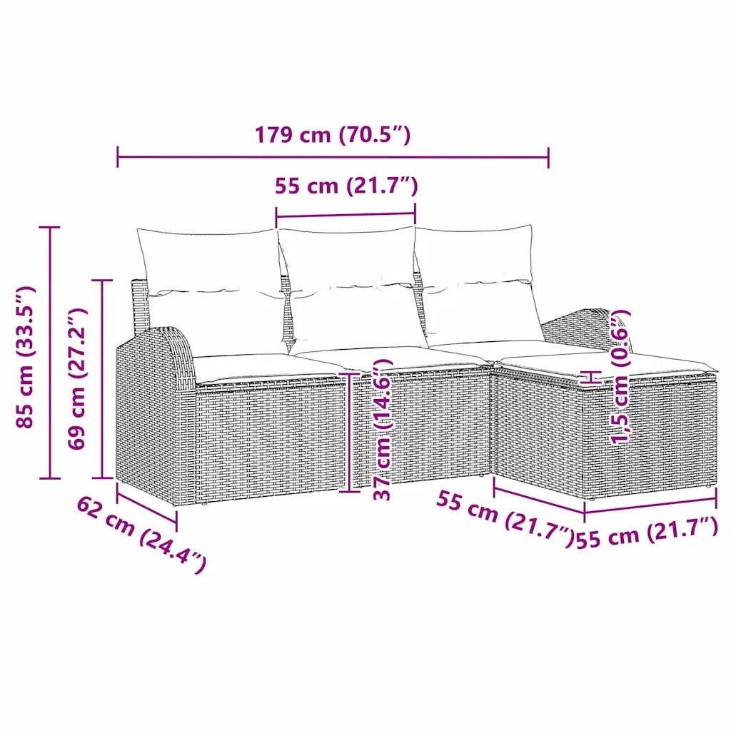 Set Divano da Giardino Marrone polyrattan 3345988