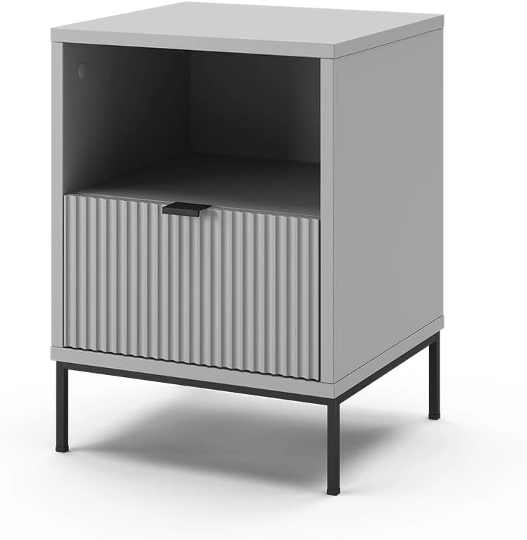 Comodino Eliza, Grigio, Set di 2, utilizzabile come superficie d'appoggio accanto al letto o al divano