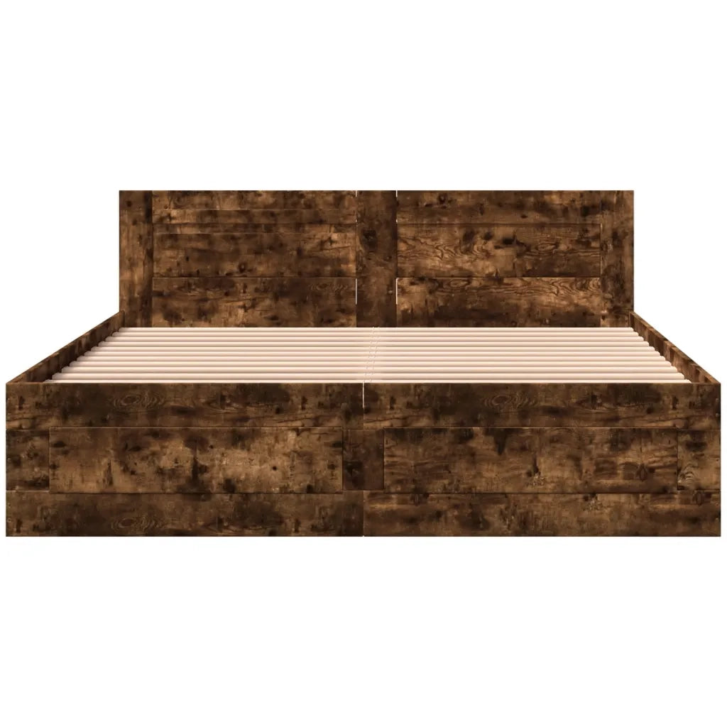 Letto matrimoniale | Letto per adulti | Giroletto con Testiera Rovere Fumo 160x200 cm Legno Multistrato