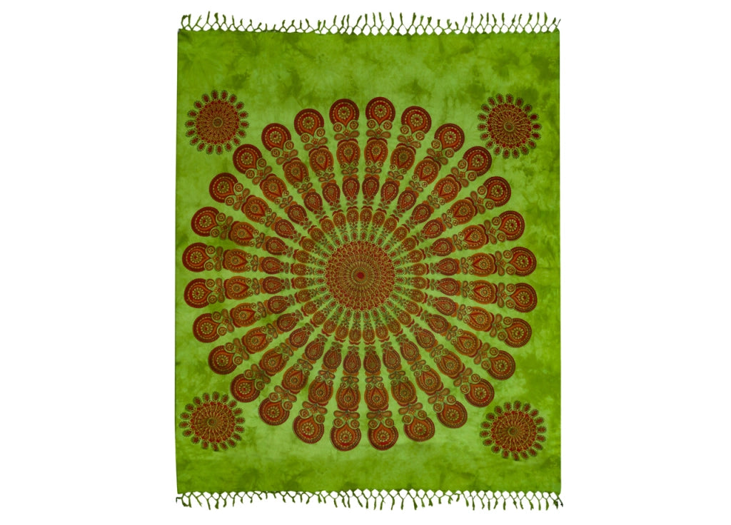 Telo Mare Spiaggia Grande Antisabbia Parasole Modello Batik Pavone - Pavone - Verde