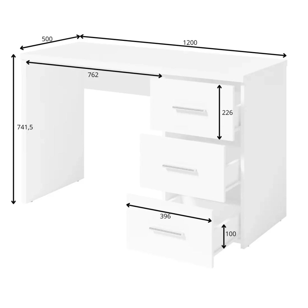 Scrivania LUNIS bianca – 3 ampi cassetti – Design minimalista e ampio spazio di archiviazione