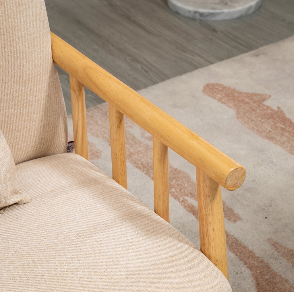Divano 2 posti ULEVR 123x69x74 cm beige con struttura in legno di gomma e 2 cuscini decorativi
