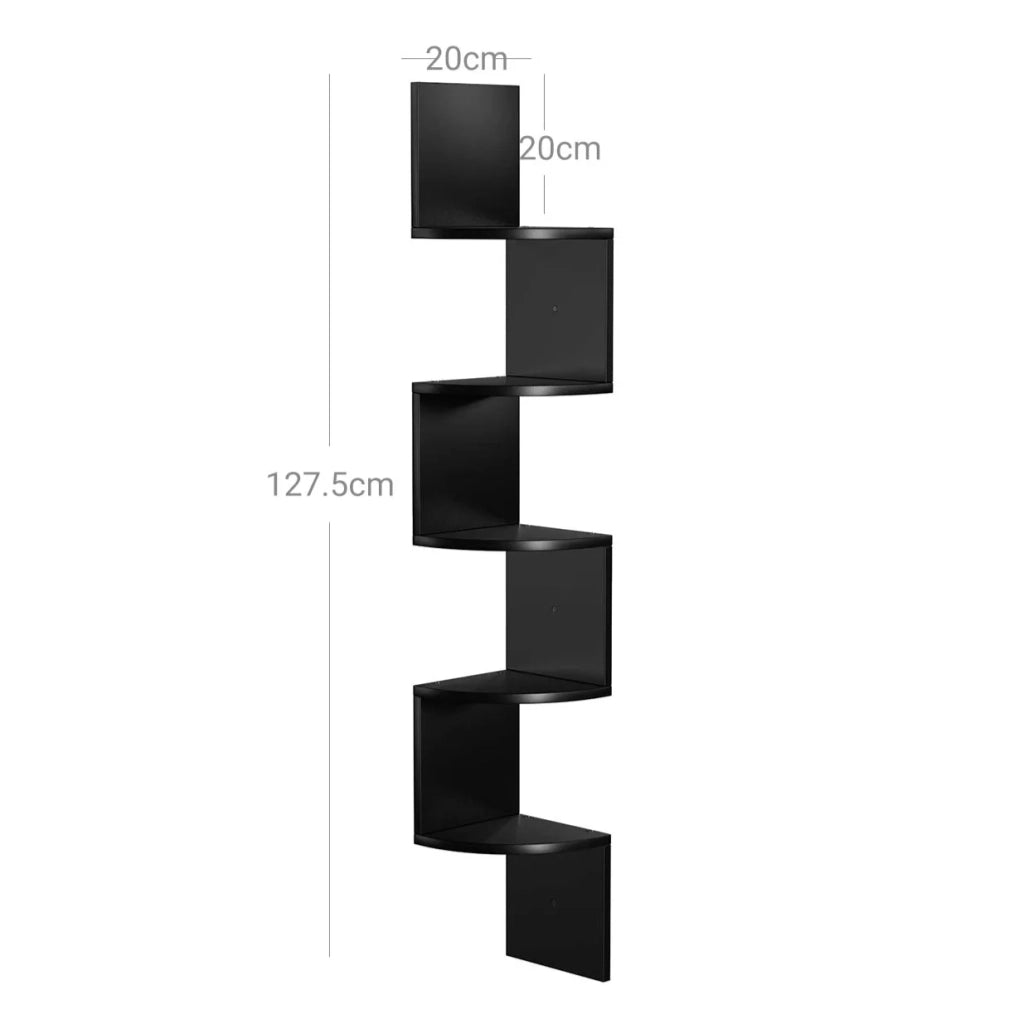 Mensola angolare a 5 ripiani mensola a zigzag da parete libreria per cucina soggiorno camera da letto nera 12_0002821