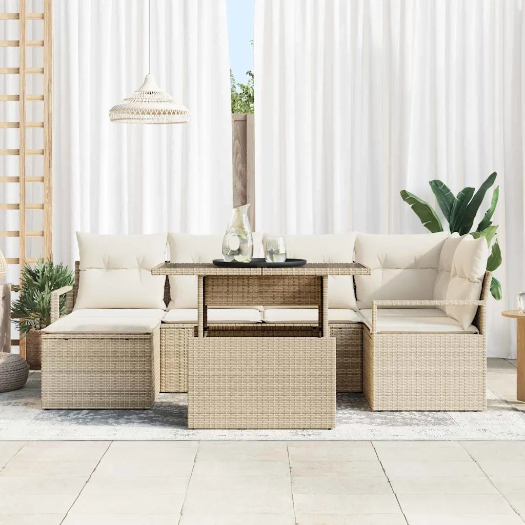 Set Divano da Giardino con cuscino 7 pcs beige e panna