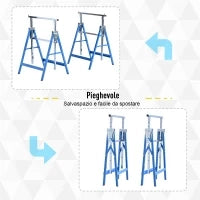 Set 2 Cavalletti da Lavoro Pieghevoli Portata 200 kg, Altezza Regolabili 80-130 cm, Cavalletti Telescopici Salvaspazio in Acciaio per Fai da Te, Garage e Giardino, Blu