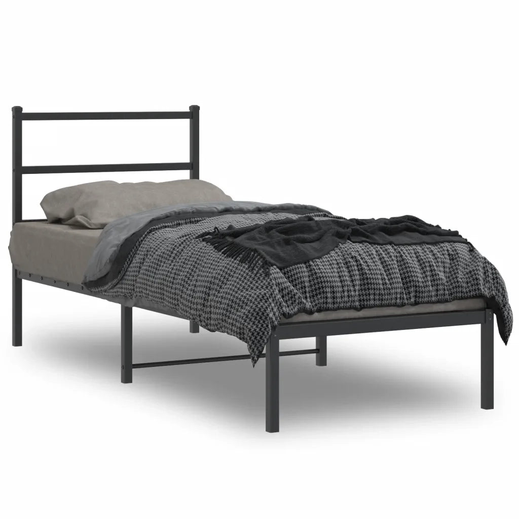 Letto singolo | Letto per adulti | Giroletto con Testiera in Metallo Nero 80x200 cm