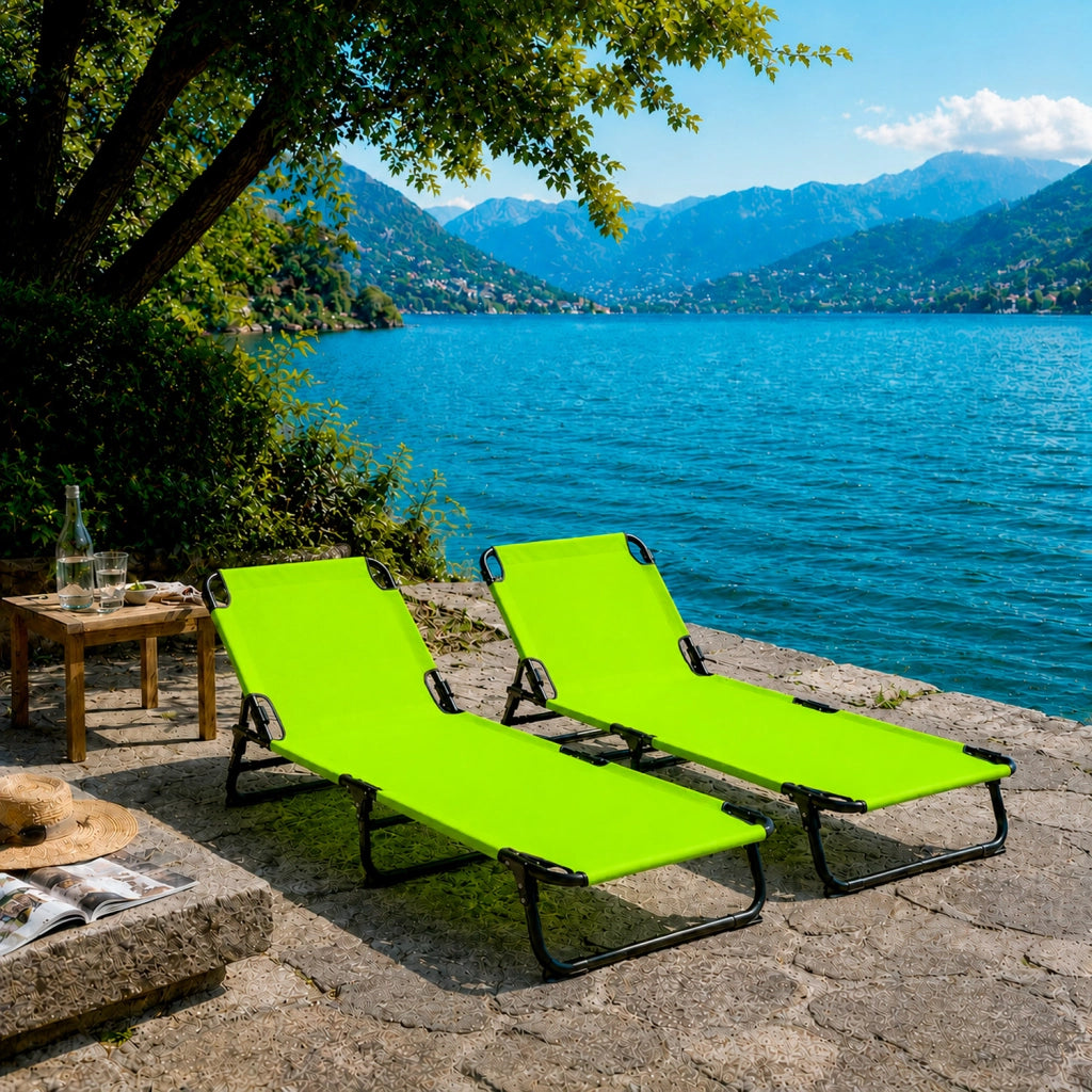 Lettino Mare Pieghevole Prendisole Schienale Regolabile Reclinabile Struttura In Metallo Nero Sedia Relax Per Spiaggia Campeggio Piscina Giardino 187 x 53 x 24 Cm Verde Fluo