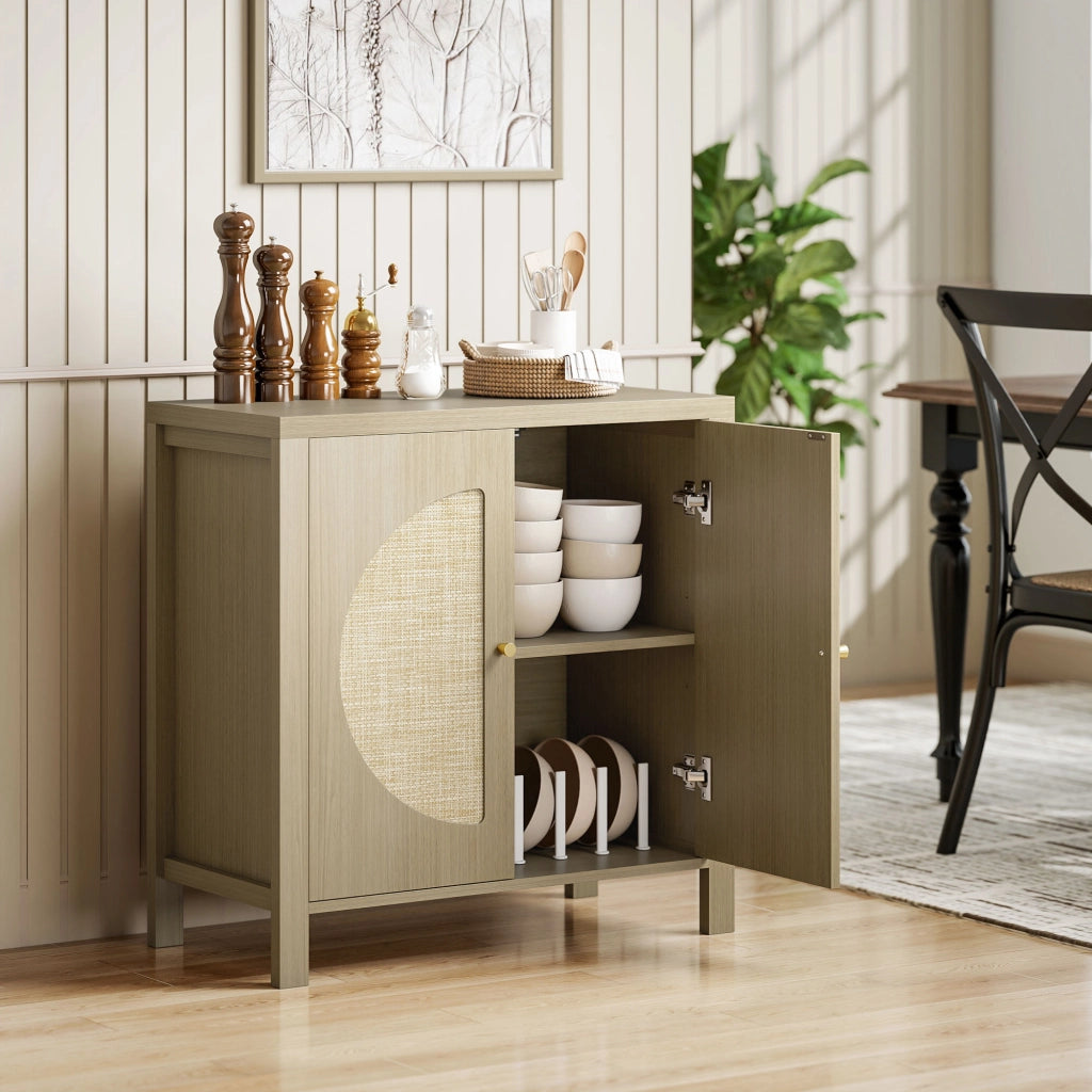 Credenza Cucina con 2 Ante Effetto Rattan ¨C Xylo ¨C Legno Naturale 75x38x77cm