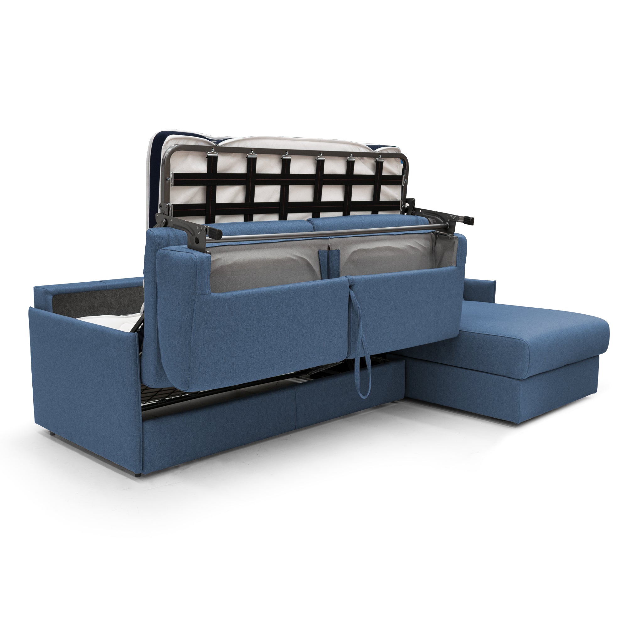 Evans Divano letto angolare con penisola in morbido tessuto impermeabile T13 232 cm Destro (mat. 120x197)  blu