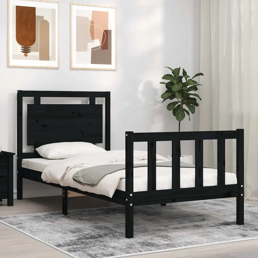 Giroletto con Testiera Nero Small Single in Legno Massello 3192130