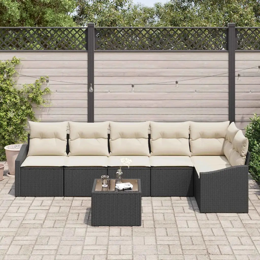 Set Divano da Giardino 7 pcs Marrone e Crema polyrattan