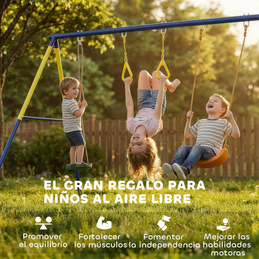 Altalena 3 in 1 per Bambini con Anelli Ginnastica ¨C Xylo ¨C Multicolore Portata 150 kg 3-8 Anni