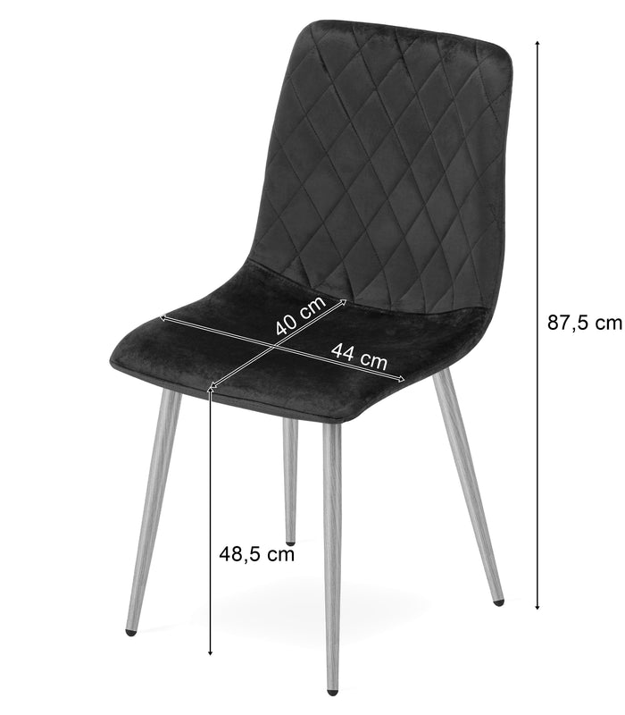 Sedia VALORA TURIN - Elegante sedia da pranzo imbottita in velluto nero x 3