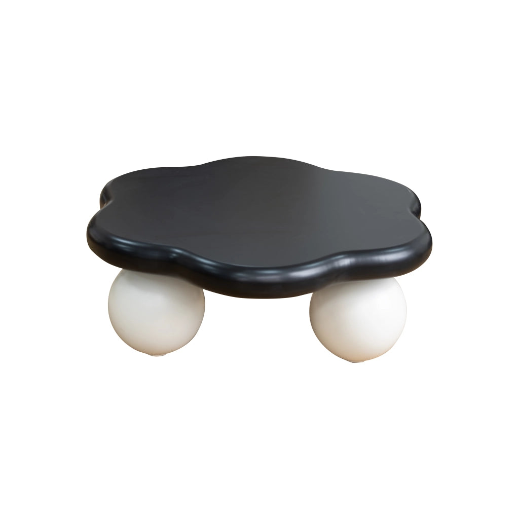 Tavolino da salotto a nuvola con piano rotondo e gambe sferiche; in MDF e plastica nero e bianco; 79 × 79 × 31 cm