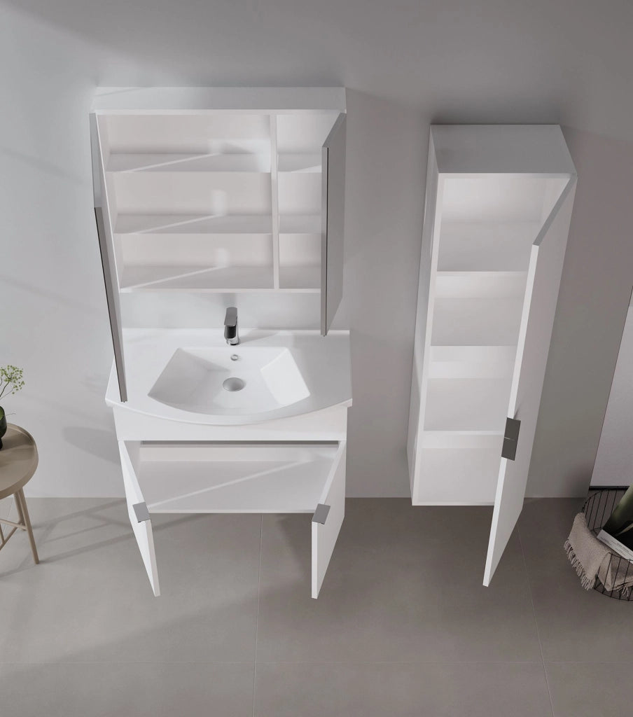 Set mobile lavabo con specchio (2 pezzi) "Purus 80" - 80 x 50 x 58 cm - Bianco