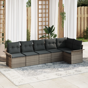 Set di divano da giardino 6 pezzi con cuscini grigi in polyrattan