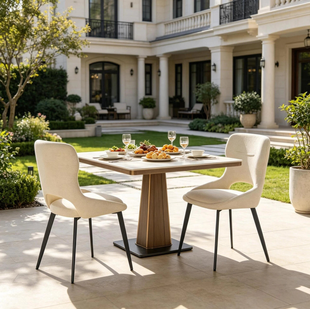 Sedia da pranzo 43x40x86 cm in ciniglia beige, set da 2, schienale traforato