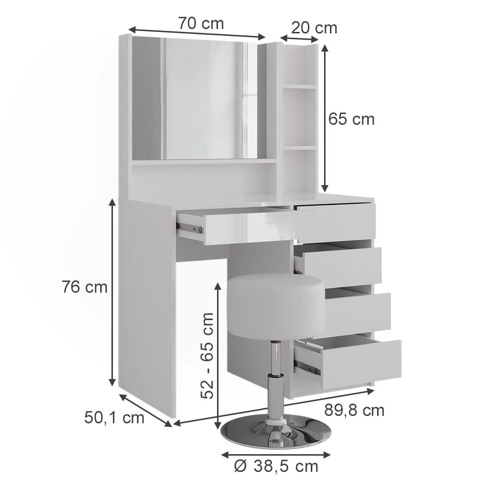 Vicco Tavolo da toeletta Bianco/bianco lucido 89.8 cm 4 parti