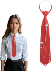 Cravatta rossa per donne e ragazze - Cravatta lunga per uniforme scolastico - Cravatta adattabile sottile - Adatta per cerimonie di consegna di diplomi - Cravatta rossa formale