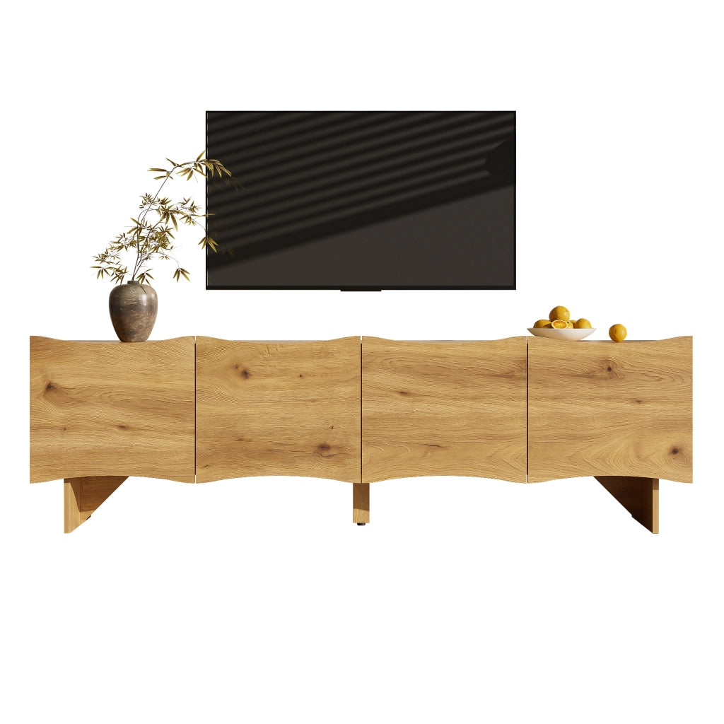 Mobile TV 155x36x47 cm con quattro porte e passacavi in truciolato naturale