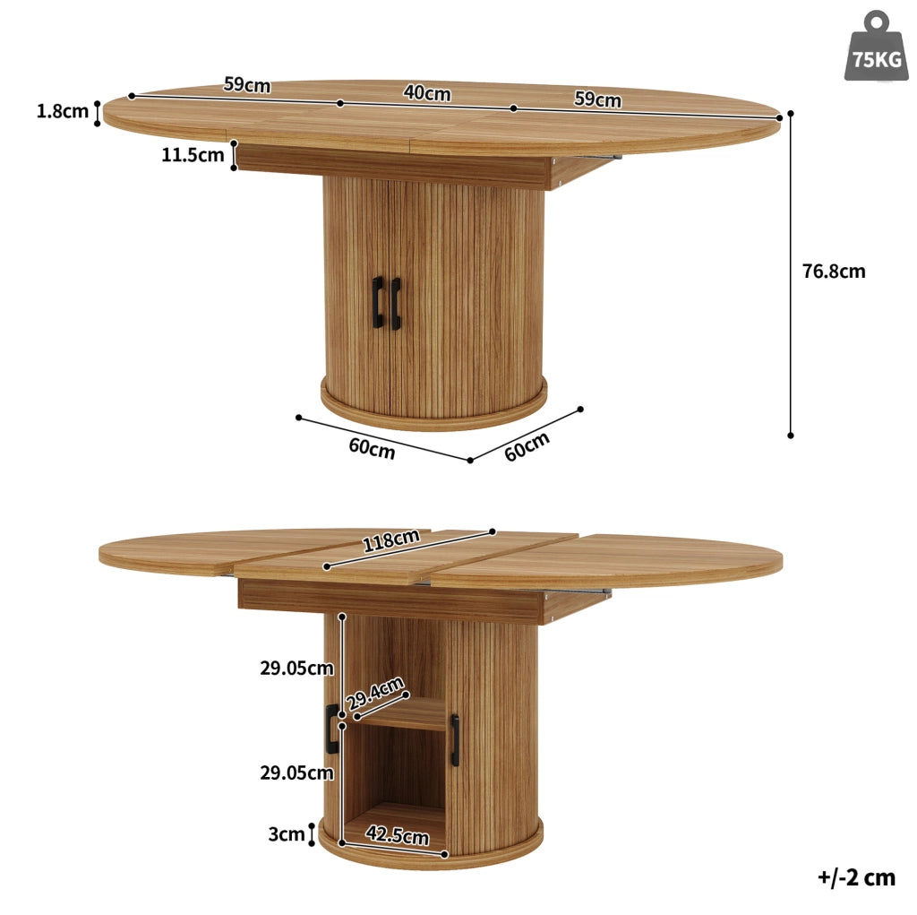 Tavolo da pranzo allungabile 118-158 cm noce con vano contenitore, 6 posti