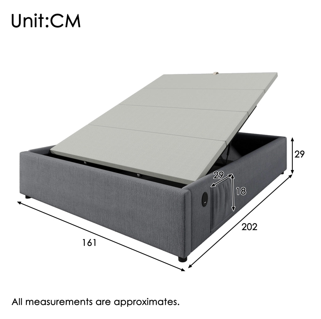 Letto contenitore 160x200 cm con USB C; senza testiera; grigio