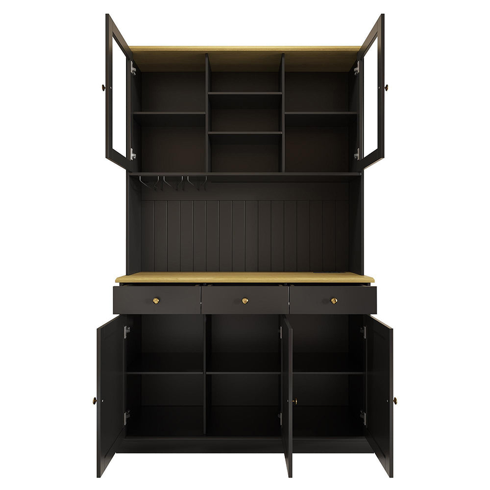 Credenza Xylo 120x40x191cm - Vetri, USB, Poign??es Nere/Dorate
