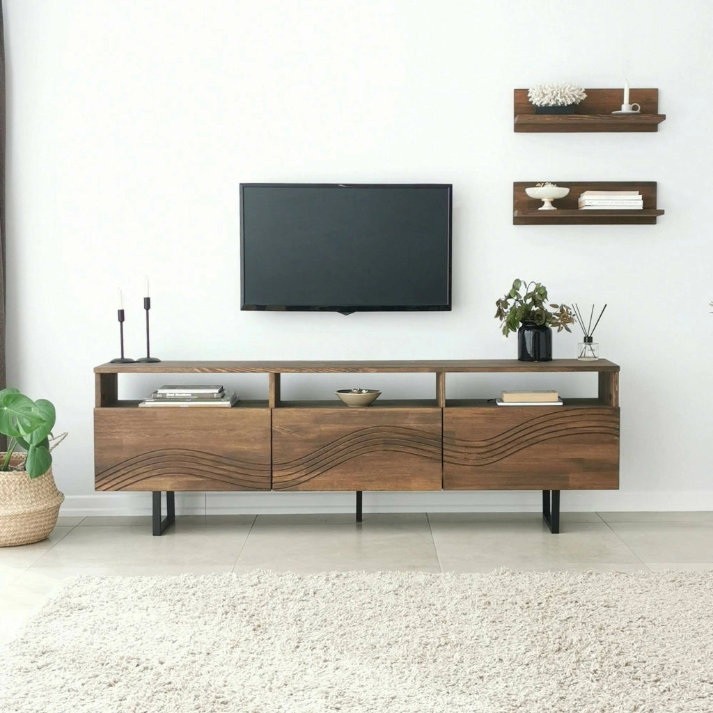 Mobile porta TV Ulana, Credenza da soggiorno, Armadio basso per TV, Base parete attrezzata, 170x30h40 cm, Noce