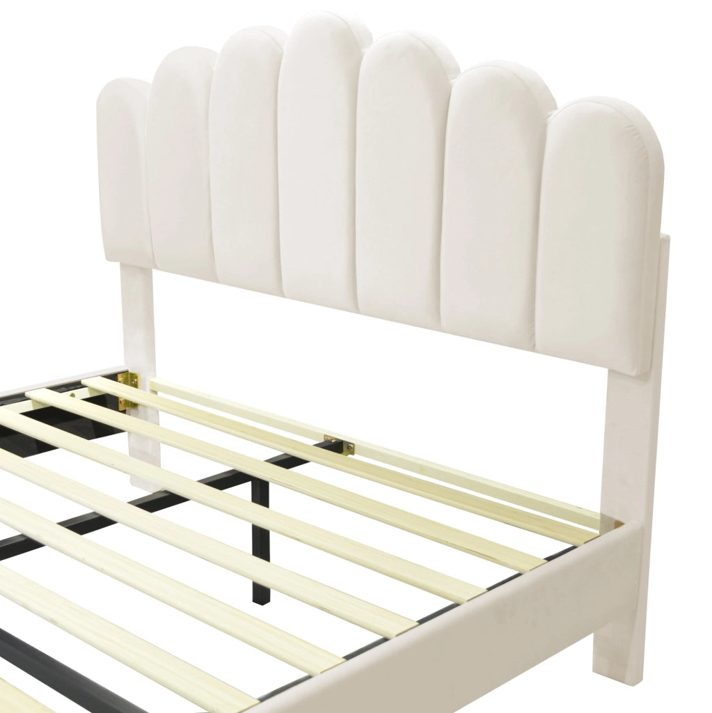 Letto imbottito 140 x 200 cm in velluto beige con testiera regolabile