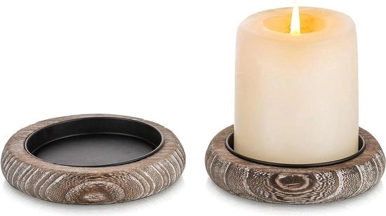 Supporto candelaio in legno bianco calcestruzzo - set da 2
