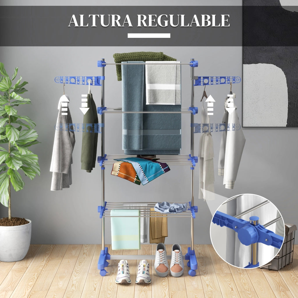 Asciugatoio Verticale a 4 Livelli con 6 Ruote ¨C Zephmum ¨C Blu Acciaio Inox