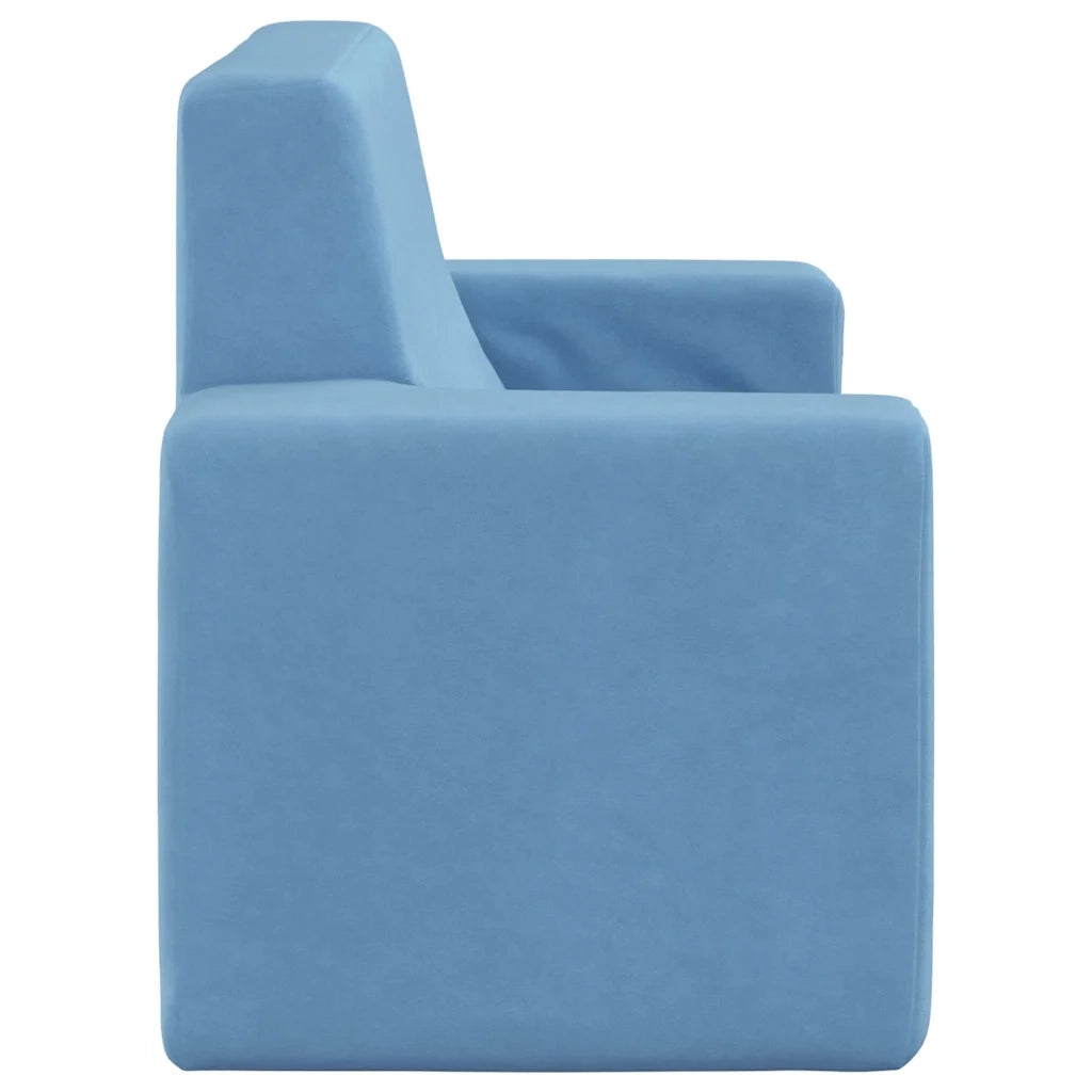 Divano per Bambini a 2 Posti Blu in Morbido Peluche