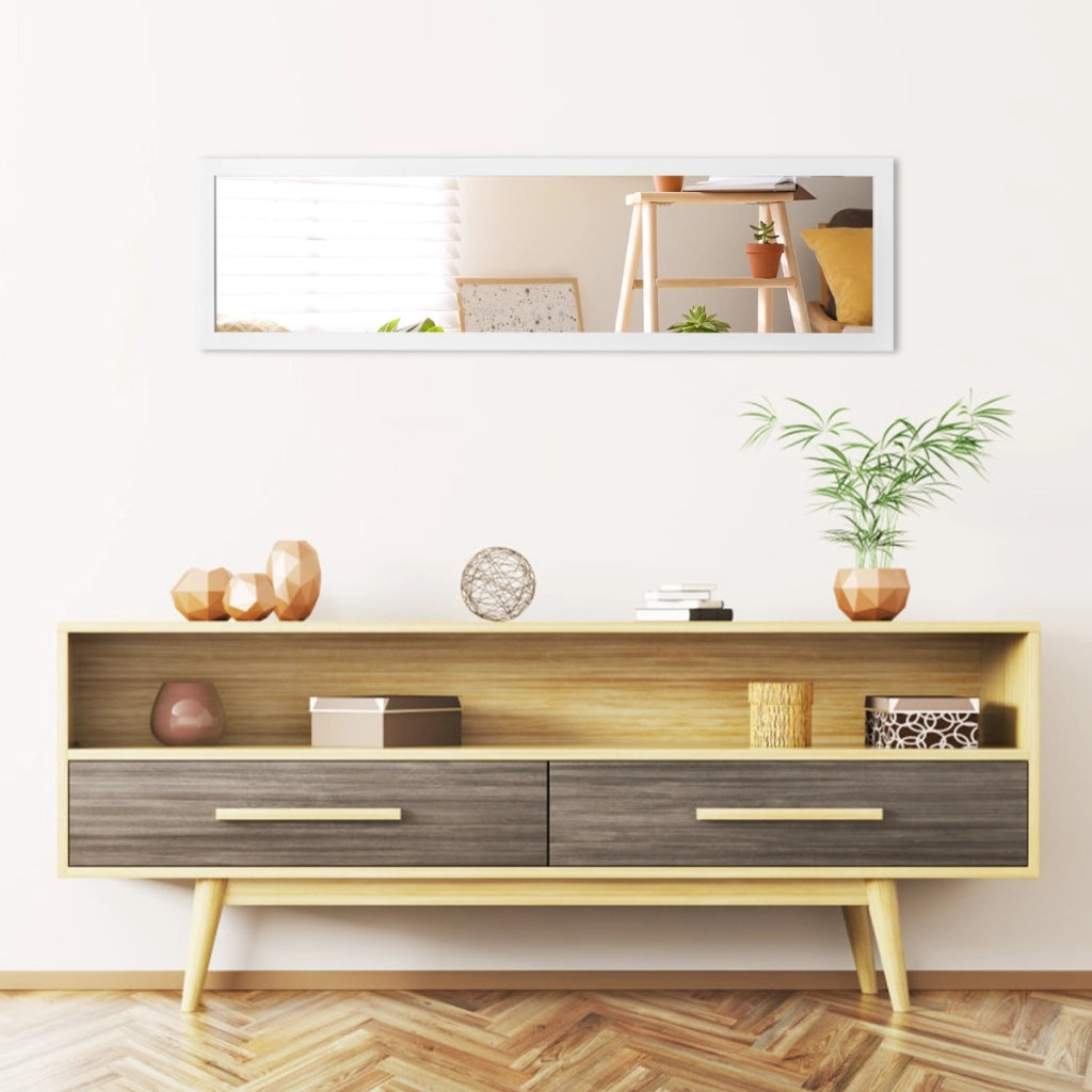Specchio a tutta lunghezza sopra la porta con ganci per la porta, Specchio per camera da letto soggiorno Bianco-Specchi da parete